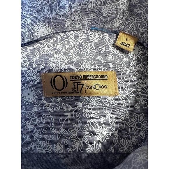 Tokyo Underground Gray and White Ditzy Floral Print Button Down, Size L - Picture 4 of 5